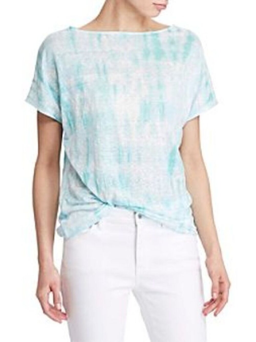 Lauren Ralph Lauren Blue White Tie Dye Linen Short Sleeve Top